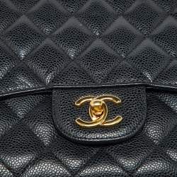Pre Owned Chanel Black Caviar Quilted Leather Large Classic Double Flap Bag