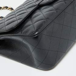 Pre Owned Chanel Black Caviar Quilted Leather Large Classic Double Flap Bag