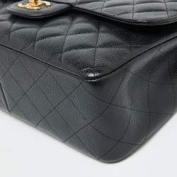 Pre Owned Chanel Black Caviar Quilted Leather Large Classic Double Flap Bag