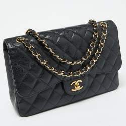 Pre Owned Chanel Black Caviar Quilted Leather Large Classic Double Flap Bag