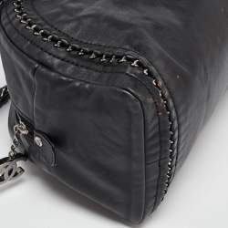 Pre Owned Chanel Black Leather Medium Chain Trim Luxe Ligne Bowler Bag