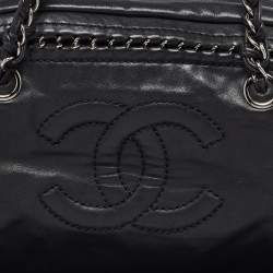 Pre Owned Chanel Black Leather Medium Chain Trim Luxe Ligne Bowler Bag