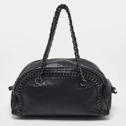 Pre Owned Chanel Black Leather Medium Chain Trim Luxe Ligne Bowler Bag