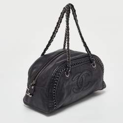 Pre Owned Chanel Black Leather Medium Chain Trim Luxe Ligne Bowler Bag