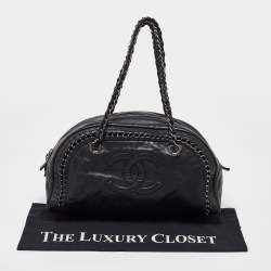 Pre Owned Chanel Black Leather Medium Chain Trim Luxe Ligne Bowler Bag