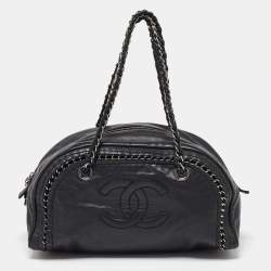 Pre Owned Chanel Black Leather Medium Chain Trim Luxe Ligne Bowler Bag