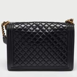 Pre Owned Chanel Black Quilted Leather Large Boy Flap Bag