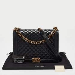 Pre Owned Chanel Black Quilted Leather Large Boy Flap Bag