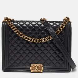 Pre Owned Chanel Black Quilted Leather Large Boy Flap Bag