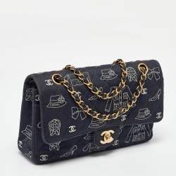 Pre Owned Chanel Navy Blue Fabric Madame Coco Classic Double Flap Runway Bag