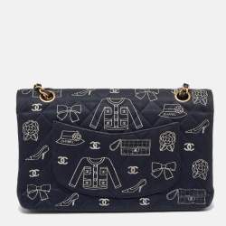 Pre Owned Chanel Navy Blue Fabric Madame Coco Classic Double Flap Runway Bag