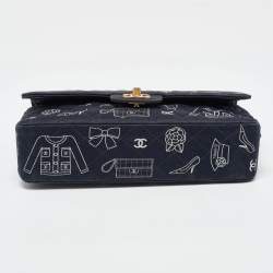 Pre Owned Chanel Navy Blue Fabric Madame Coco Classic Double Flap Runway Bag