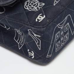 Pre Owned Chanel Navy Blue Fabric Madame Coco Classic Double Flap Runway Bag