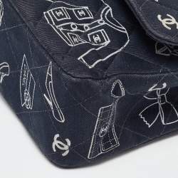 Pre Owned Chanel Navy Blue Fabric Madame Coco Classic Double Flap Runway Bag