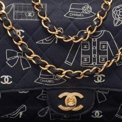 Pre Owned Chanel Navy Blue Fabric Madame Coco Classic Double Flap Runway Bag
