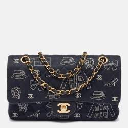 Pre Owned Chanel Navy Blue Fabric Madame Coco Classic Double Flap Runway Bag