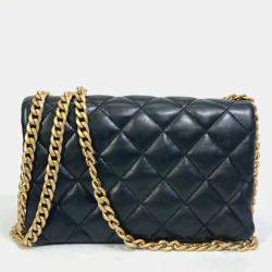 Pre Owned Chanel Black Lambskin CC Coco Mark Matelasse Chain Bag