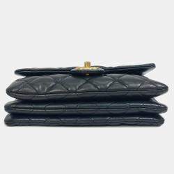 Pre Owned Chanel Black Lambskin CC Coco Mark Matelasse Chain Bag