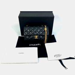 Pre Owned Chanel Black Lambskin CC Coco Mark Matelasse Chain Bag
