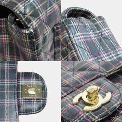 Pre Owned Chanel Leather Check Pattern Chain Shoulder Bag