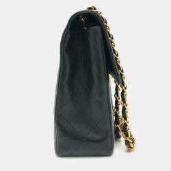 Pre Owned Chanel Black Lambskin Matelasse 30 Chain Bag