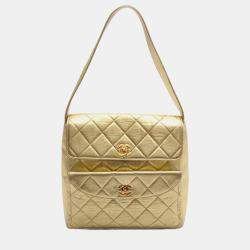 Chanel Gold Leather Matelasse Shoulder Bag