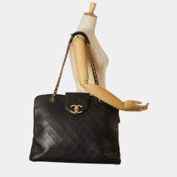 Chanel Black Lambskin Bicolor Coco Mark Supermodel Chain Tote Bag