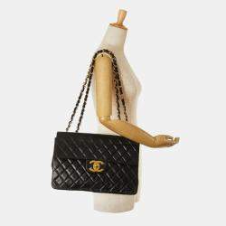 Pre Owned Chanel Black Lambskin Matelasse Coco Mark Chain Shoulder Bag