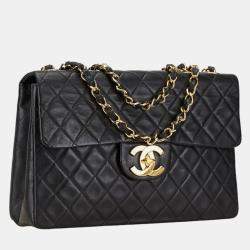 Pre Owned Chanel Black Lambskin Matelasse Coco Mark Chain Shoulder Bag