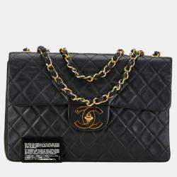 Pre Owned Chanel Black Lambskin Matelasse Coco Mark Chain Shoulder Bag