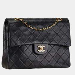 Pre Owned Chanel Black Lambskin Matelasse 25 Coco Mark Double Flap Chain Shoulder Bag