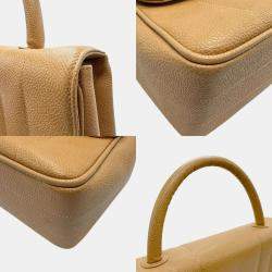 Pre Owned Chanel Beige Gold Caviar Skin Leather Handbag
