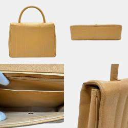 Pre Owned Chanel Beige Gold Caviar Skin Leather Handbag