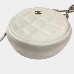 Pre Owned Chanel White Gold CC Mark Round Chain Bag
