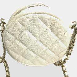 Pre Owned Chanel White Gold CC Mark Round Chain Bag