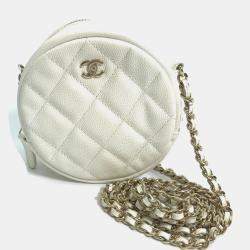 Pre Owned Chanel White Gold CC Mark Round Chain Bag