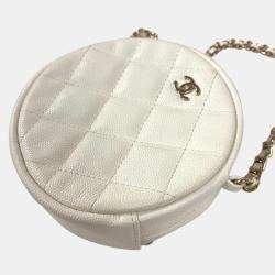 Pre Owned Chanel White Gold CC Mark Round Chain Bag