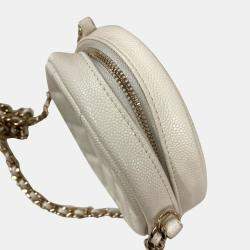 Pre Owned Chanel White Gold CC Mark Round Chain Bag