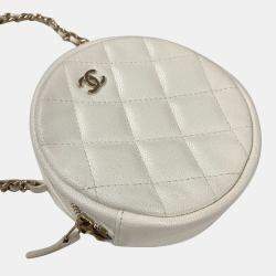 Pre Owned Chanel White Gold CC Mark Round Chain Bag