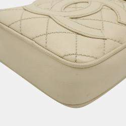Pre Owned Chanel Light Beige Caviar Skin Leather Matelasse Coco Mark Pochette Bag