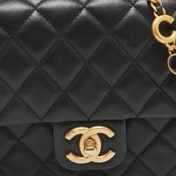 Pre Owned Chanel Black Quilted Leather Small Coco Hearts Square Flap Bag