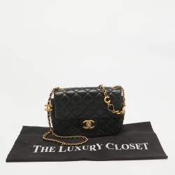 Pre Owned Chanel Black Quilted Leather Small Coco Hearts Square Flap Bag
