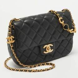 Pre Owned Chanel Black Quilted Leather Small Coco Hearts Square Flap Bag