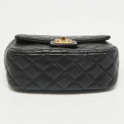 Pre Owned Chanel Black Quilted Leather Small Coco Hearts Square Flap Bag