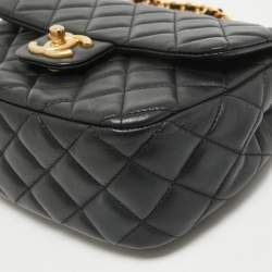 Pre Owned Chanel Black Quilted Leather Small Coco Hearts Square Flap Bag