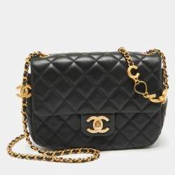Pre Owned Chanel Black Quilted Leather Small Coco Hearts Square Flap Bag