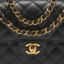Pre Owned Chanel Black Quilted Caviar Leather Small Classic Double Flap Bag