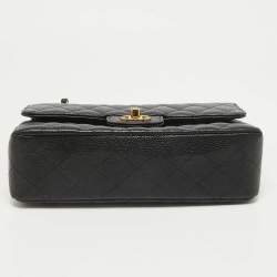 Pre Owned Chanel Black Quilted Caviar Leather Small Classic Double Flap Bag