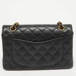 Pre Owned Chanel Black Quilted Caviar Leather Small Classic Double Flap Bag