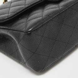 Pre Owned Chanel Black Quilted Caviar Leather Small Classic Double Flap Bag